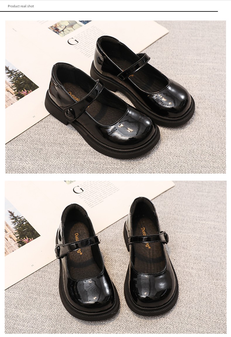 Girls' Black Leather Shoes, Genuine Leather Princess Shoes, 2026 Spring and Autumn Children's Single Shoes, British Style Performance Shoes for Girls, — 13
