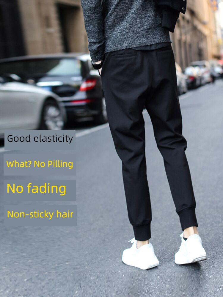 Men's style Versatile black High street Self-cultivation Spring and Autumn trousers