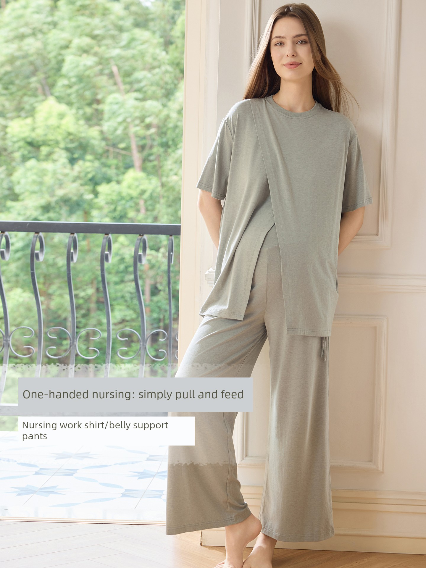 Nest Designs Women's Nursing Tops Maternity Long Pants Pregnancy Casual Pants Wide-Leg Pants Postpartum Clothing