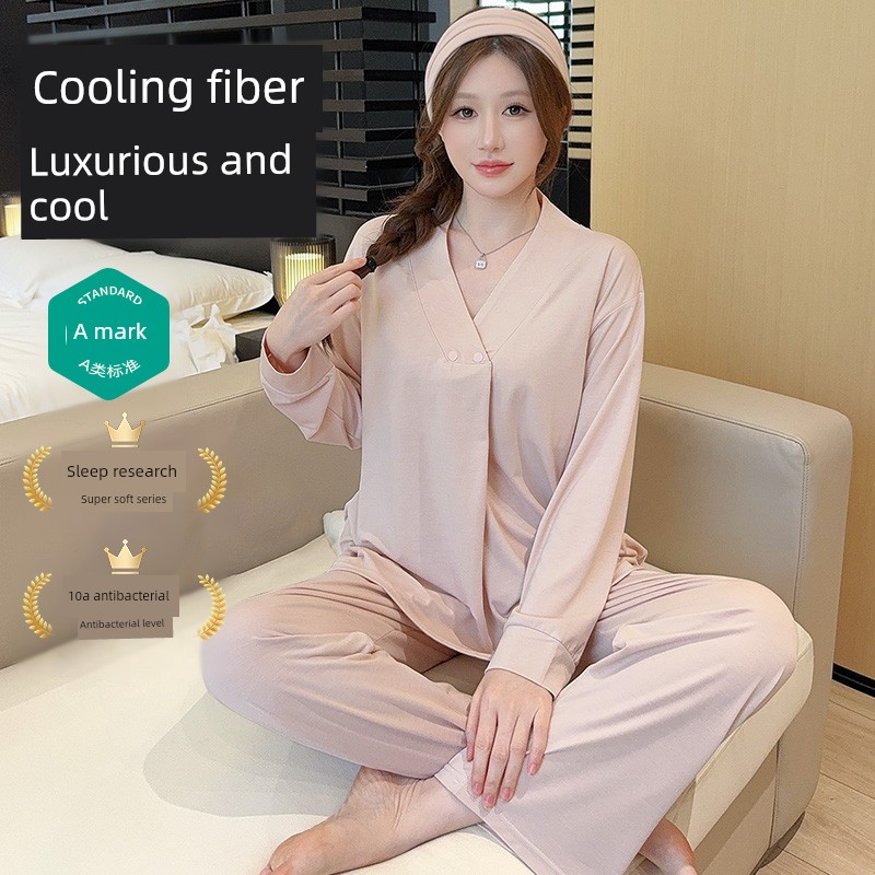 Modal Summer, Autumn, and Winter Maternity Wear with Chest Pads, Pure Cotton Postpartum October Maternity Nursing Pajamas and Loungewear — 7