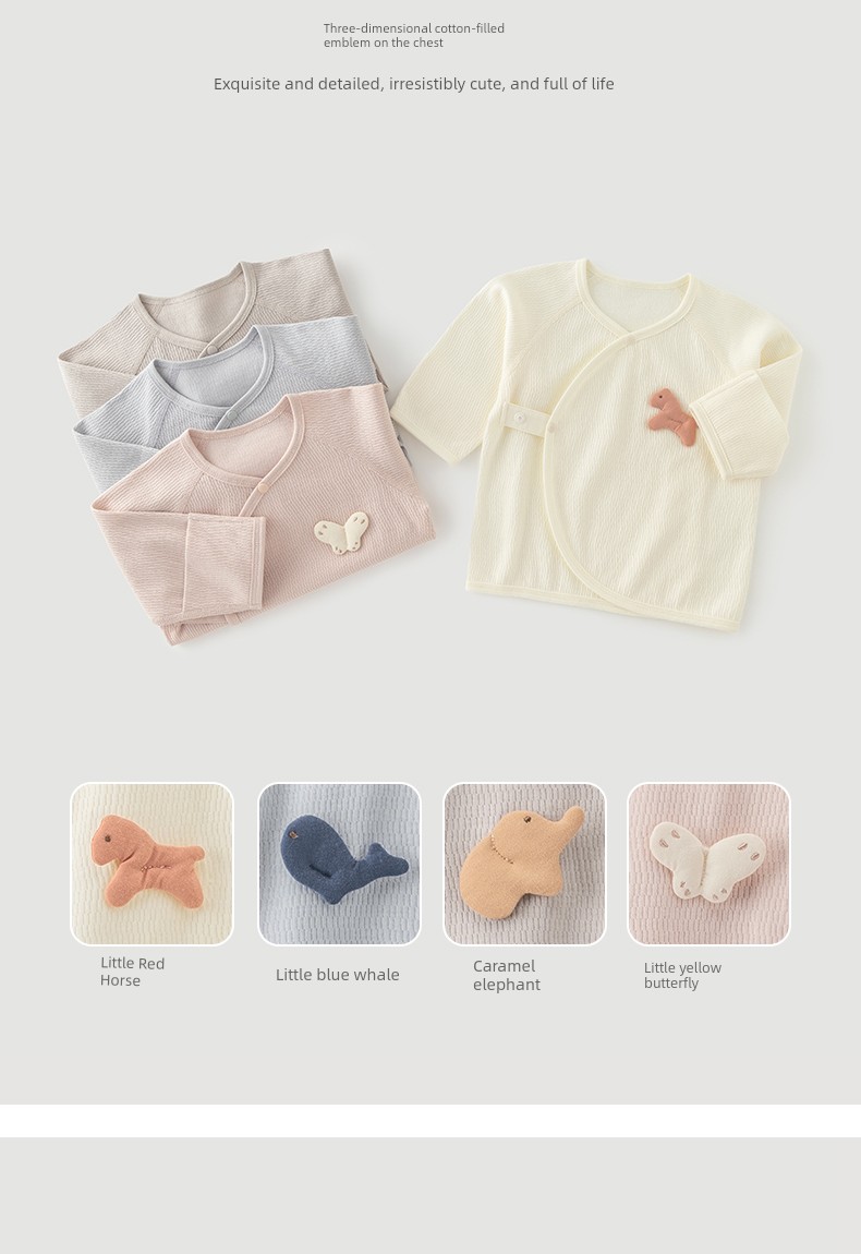 Guiqi Bear Newborn Long-Sleeve Tie-Up Top Spring and Autumn Newborn Baby Monk Clothes Seamless Pure Cotton Infant Delivery Room — 6