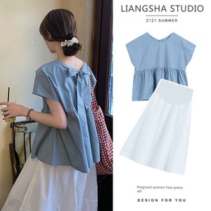 British next Adela Pregnant Women Summer Suit Casual Loose Tops Doll Shirt Skirt Two-piece Set