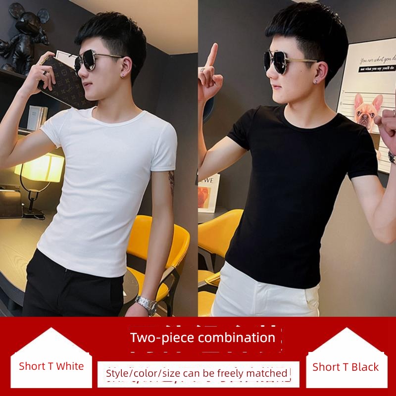 man Simplicity Big size Tight fitting elastic force Short sleeve T-shirt
