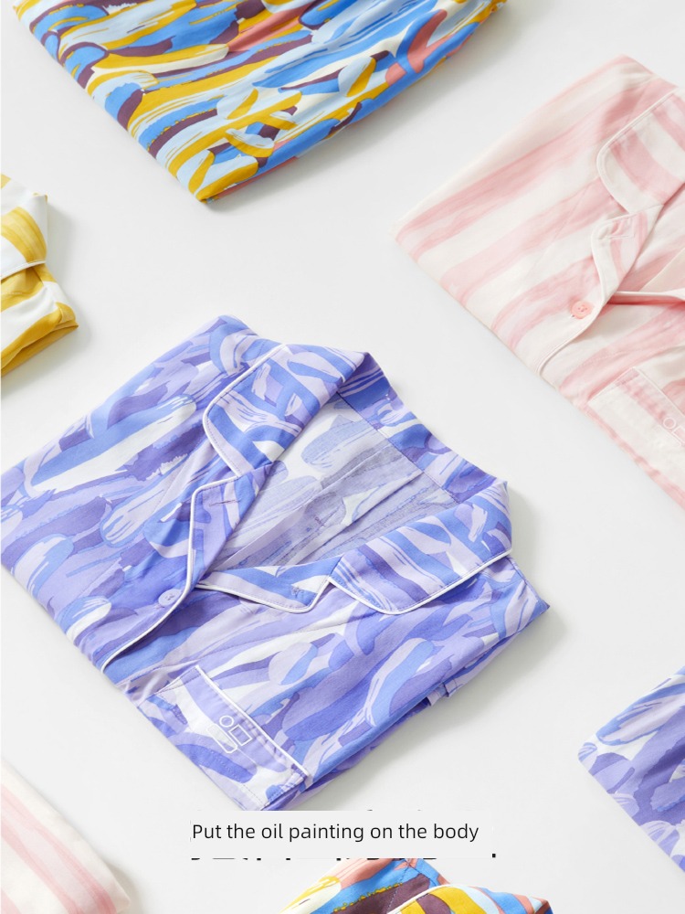 501C Jiaonei stripe lovers female Silk Spring and summer pajamas