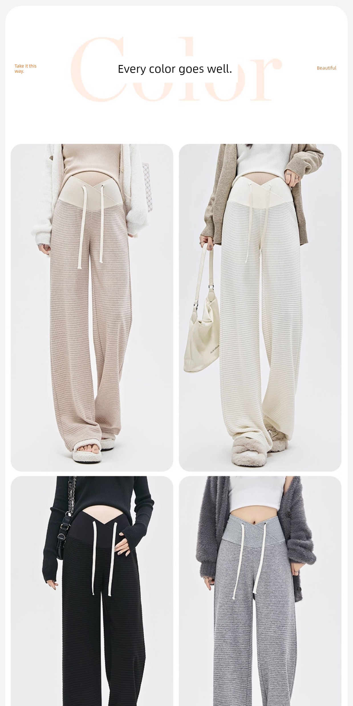 Maternity Pants for Spring and Autumn, Knitted Casual Wide-Leg Pants for Spring and Summer, Low-Waist Drawstring Long Pants, Early Autumn Straight-Leg — 3