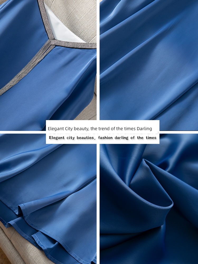 blue acetic acid Satin Sleeveless sexy camisole Dress