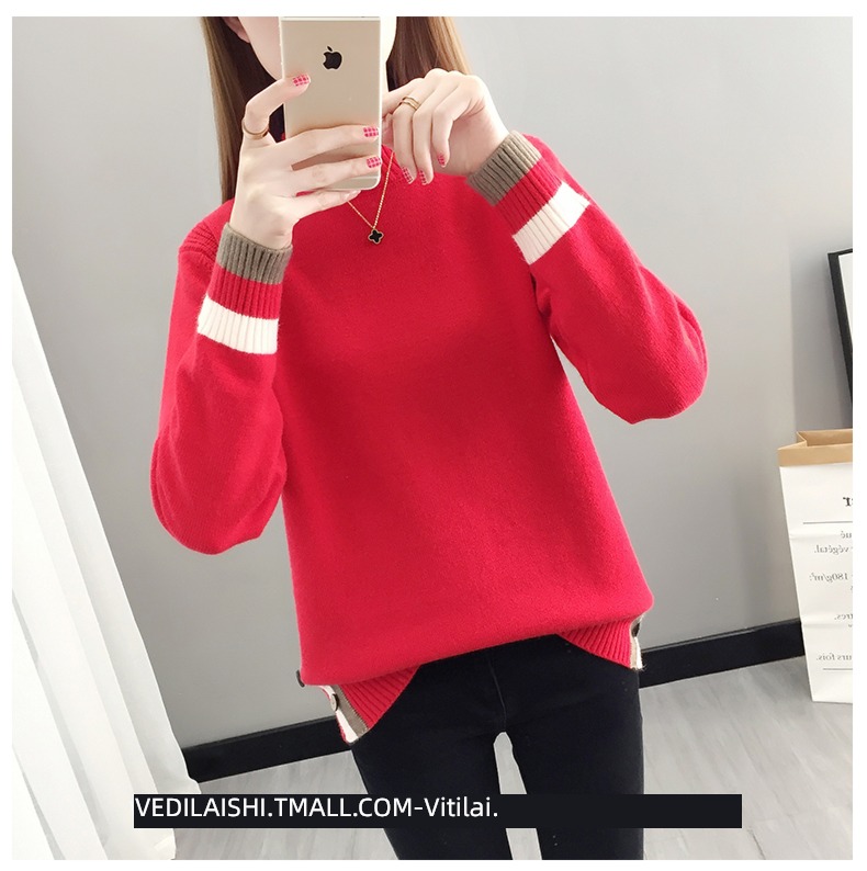 Half high collar easy Plush thickening knitting ma'am sweater