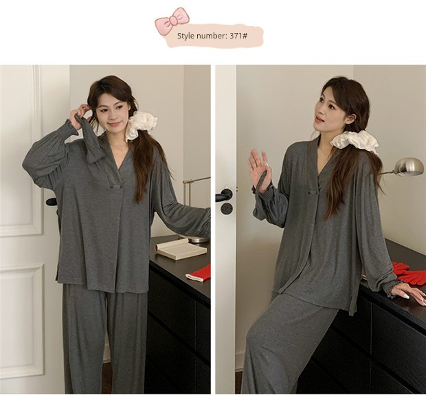 Free Hairband with Modal Maternity Pajamas for Women, Spring and Autumn Cool Nursing Postpartum Wear, Summer Thin Style with Breast Pads for Home Use — 12