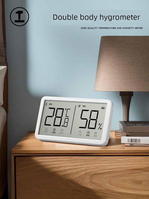 Green forest temperature and humidity meter clock household indoor baby room high-precision thermometer with time small magnetic humidity meter