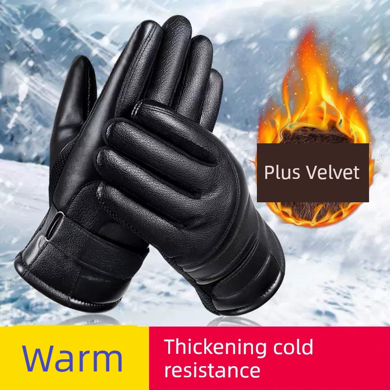 男女保暖皮手套 加厚加絨 觸控螢幕 冬季戶外騎車機車電瓶車滑雪