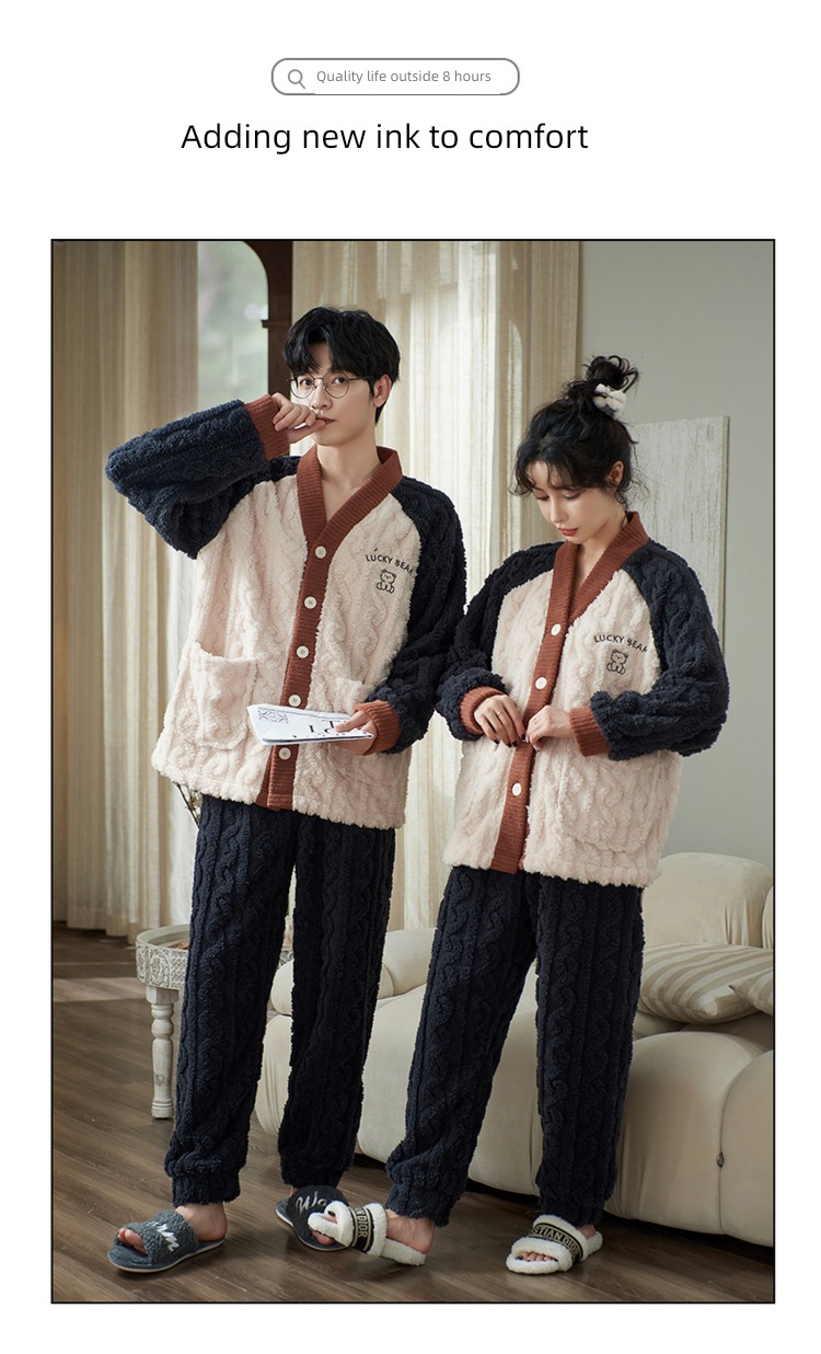 female Net red wind Flannel man winter lovers pajamas