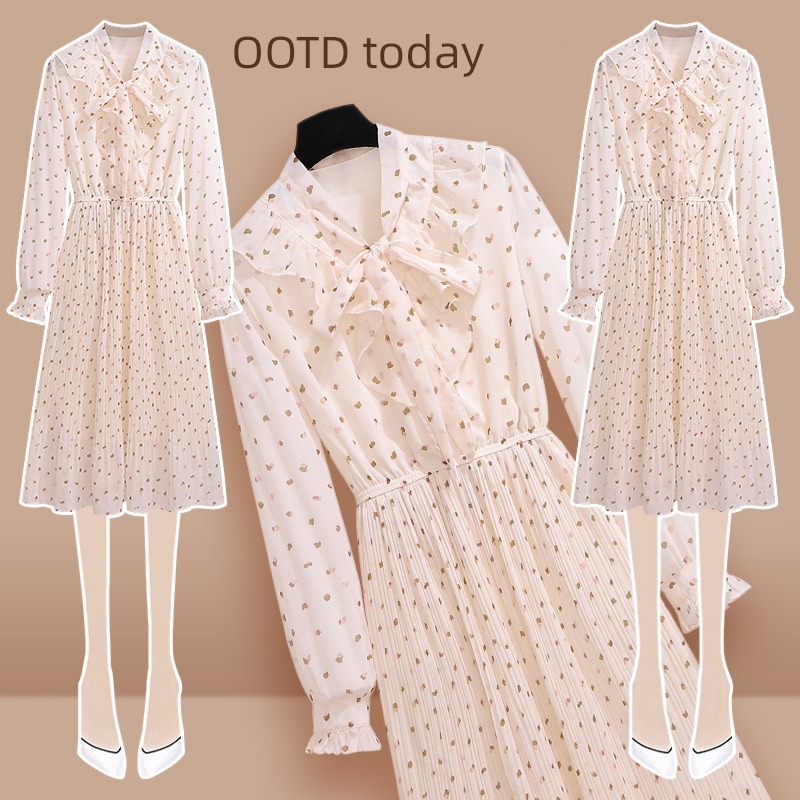 Chaoxian Autumn clothes Chiffon Broken flower Dress