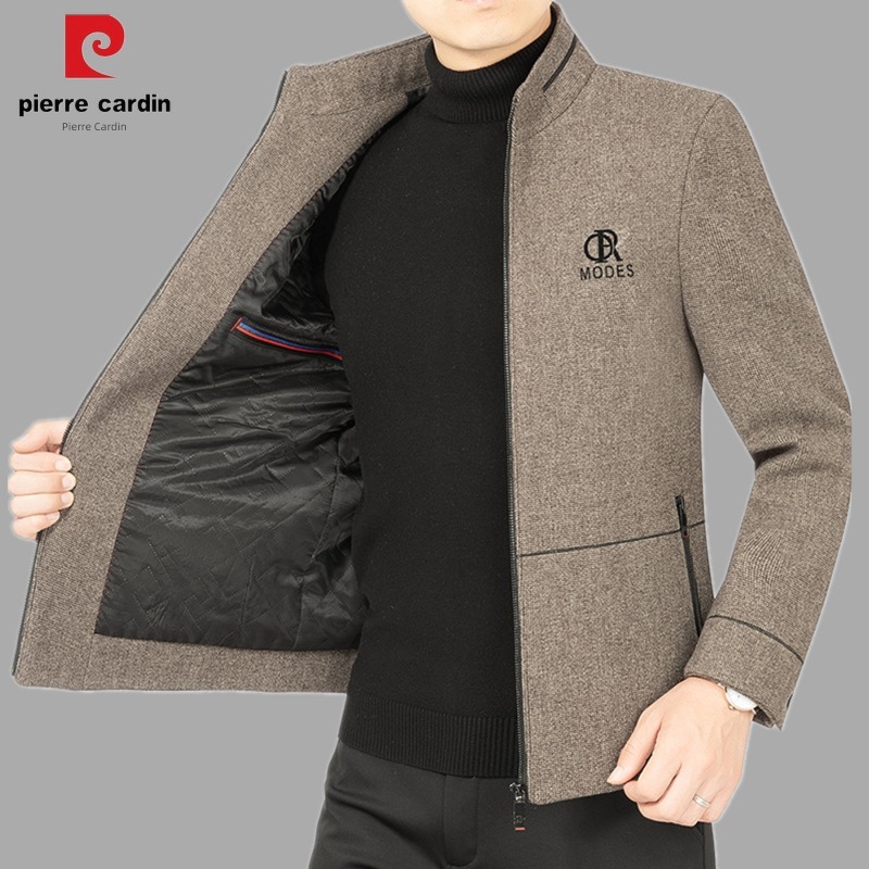 Pierre Cardin Spring and Autumn Woollen cloth loose coat stand collar Jacket
