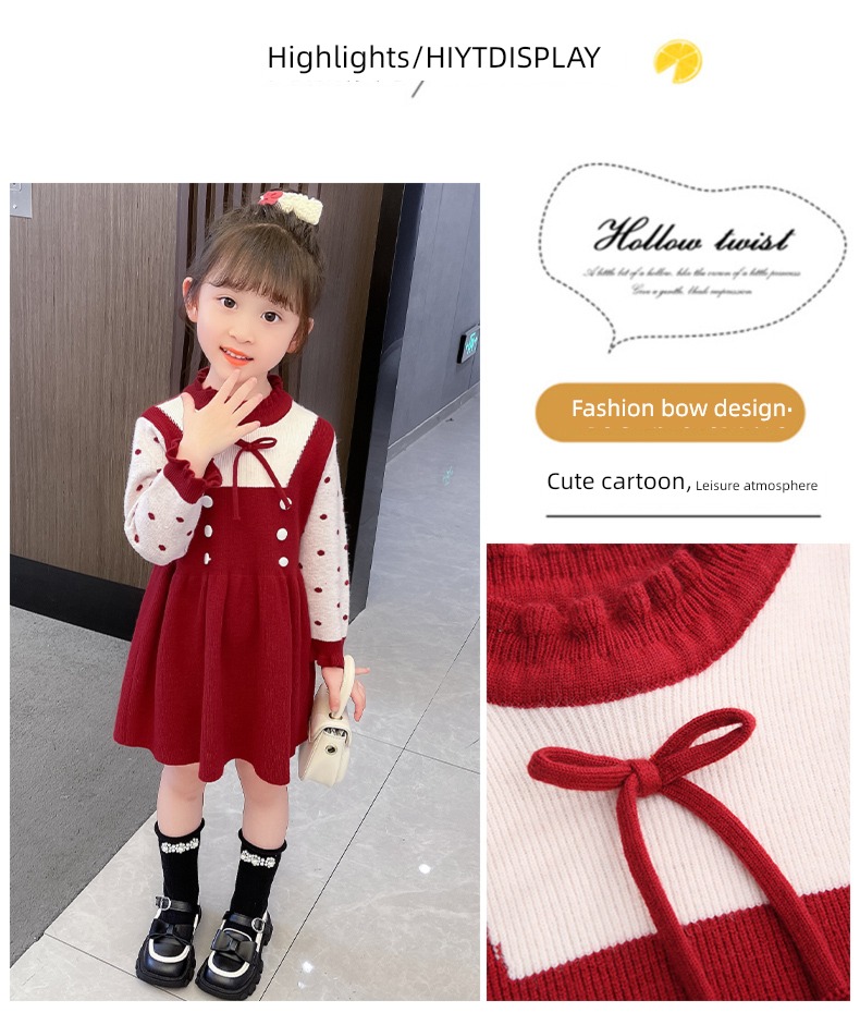 Foreign style baby thickening knitting children princess Wool dress