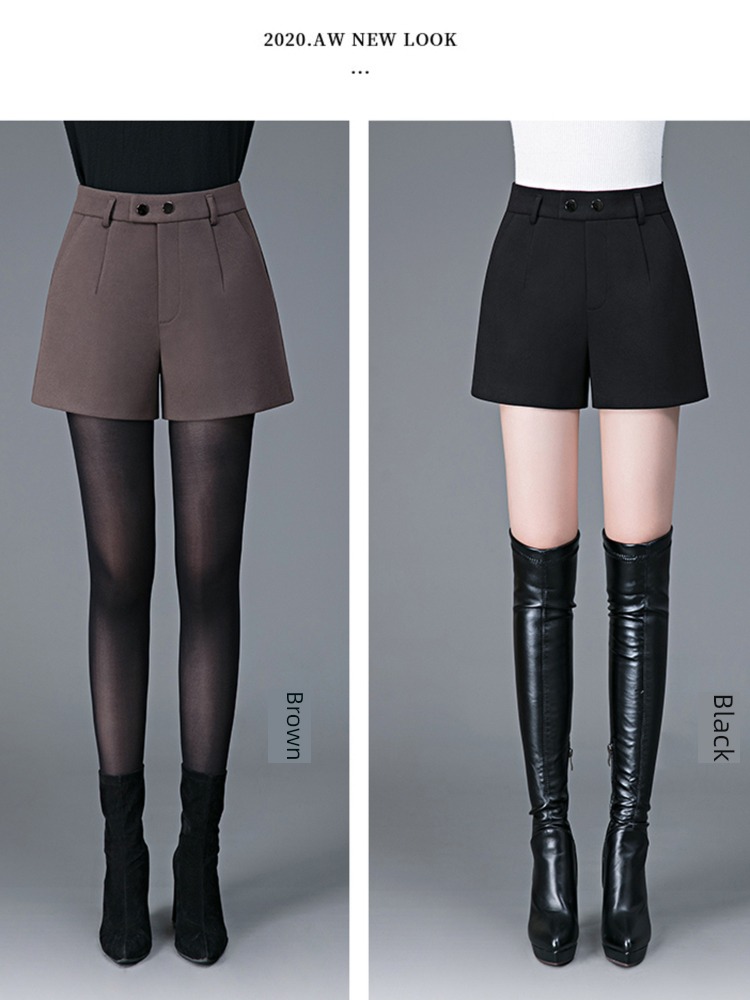 winter ma'am High waist Wear out Wool shorts