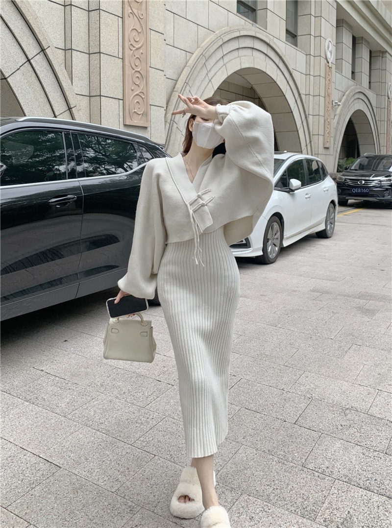 cloak Cardigan knitting Long dress Two piece suit