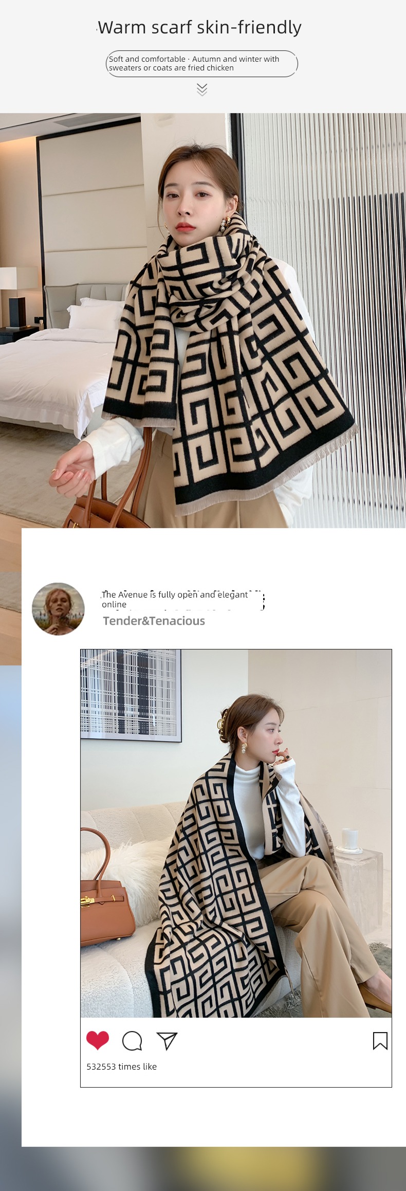 female winter ins Dual purpose thickening lattice keep out the cold scarf