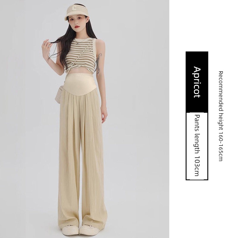 Maternity Pants for Summer, Thin Style, New Long Pants for Petite Women, Ice Silk Wide-Leg Pants, Plus-Size Maternity Wear, Autumn Pants — 6