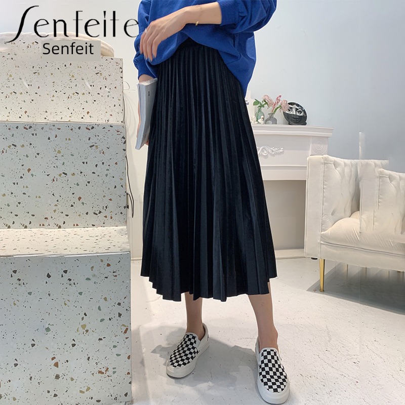 Medium and long term Autumn and winter Korean version Metallic color Half body skirt
