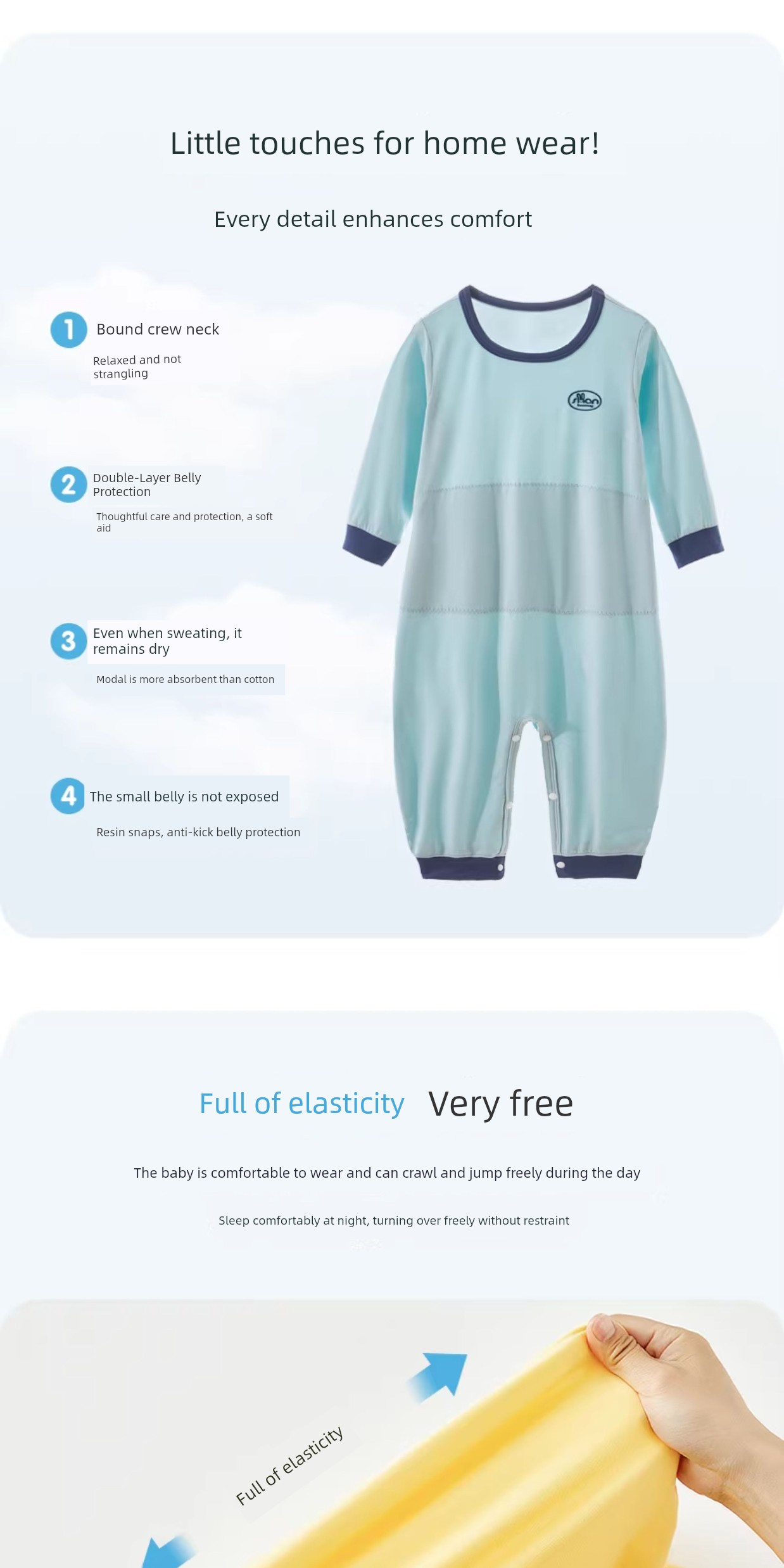 Spring, Summer, Autumn Double Layer Bellyband Boys and Girls One-Piece Pajamas — 8