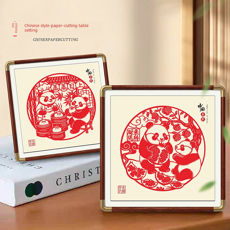 Intangible Cultural Heritage Weixian Paper-Cut Art Works, Panda Decorative Paintings, High-End Ornaments, Window Decorations, Gifts for Foreigners, Holiday Gifts