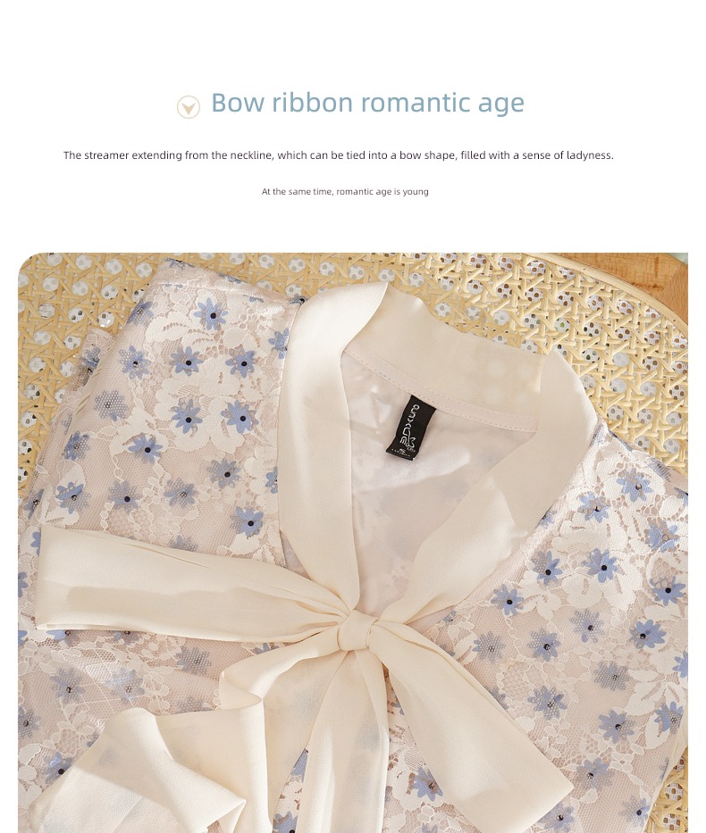 Ou Ni Xue Korean version Frenulum Long sleeve bow printing