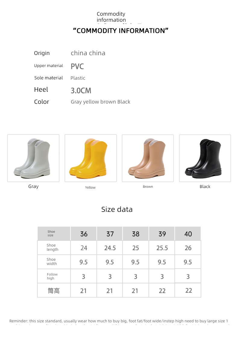 Internet celebrity Women Low Gang waterproof Fashion shoes Rubber shoes Boots