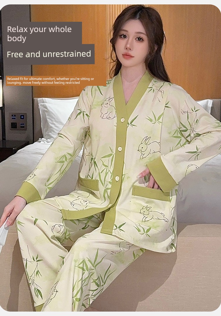 Pure Cotton Postpartum Clothing, Autumn and Winter Postpartum Nursing Pajamas for Women, Special for Breastfeeding, Spring and Autumn Maternity Home — 13