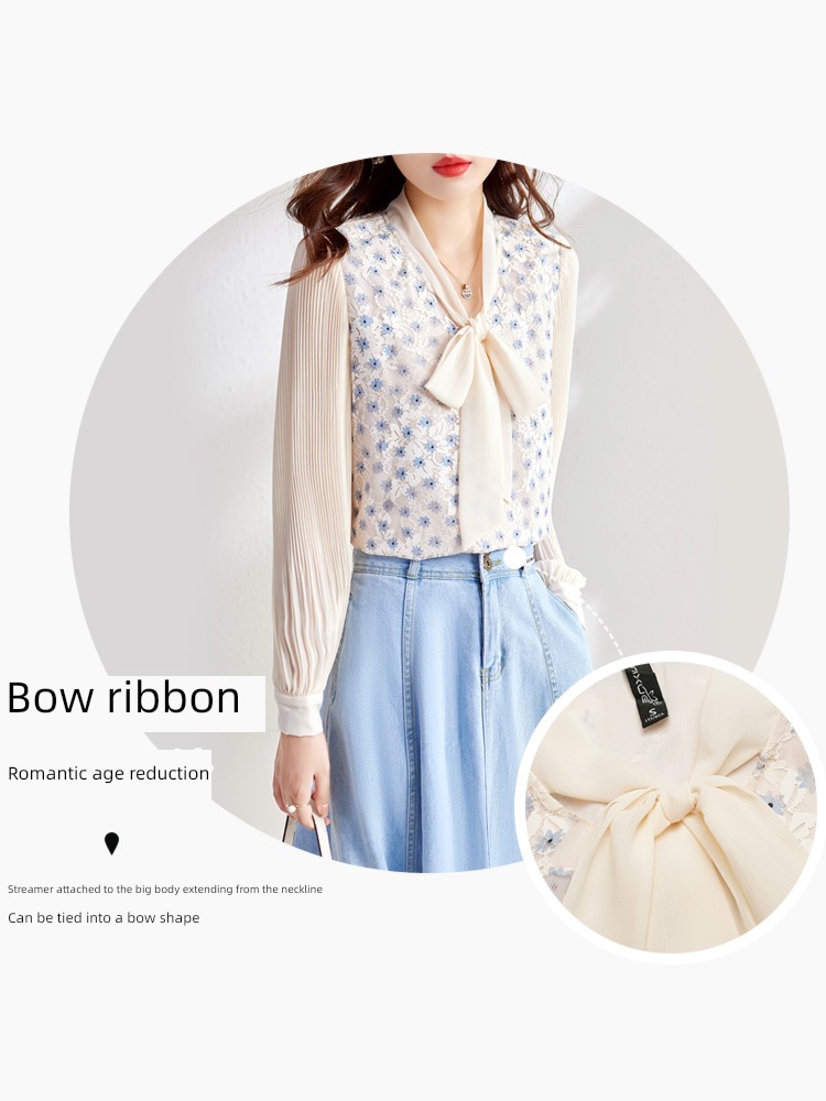 Ou Ni Xue Korean version Frenulum Long sleeve bow printing