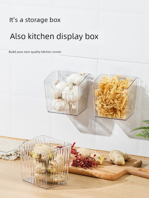 Onion, Ginger, Garlic Storage Box Storage Shelf No Punching Kitchen Chili Storage Basket Thick Wall-mounted Transparent Hanging Basket Hanging Basket