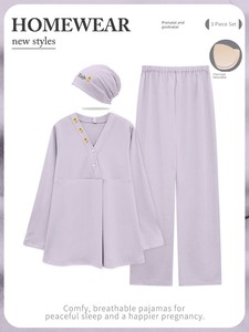 带胸垫月子服纯棉全棉吸汗秋冬款哺乳孕妇睡衣夏季薄款产后家居服