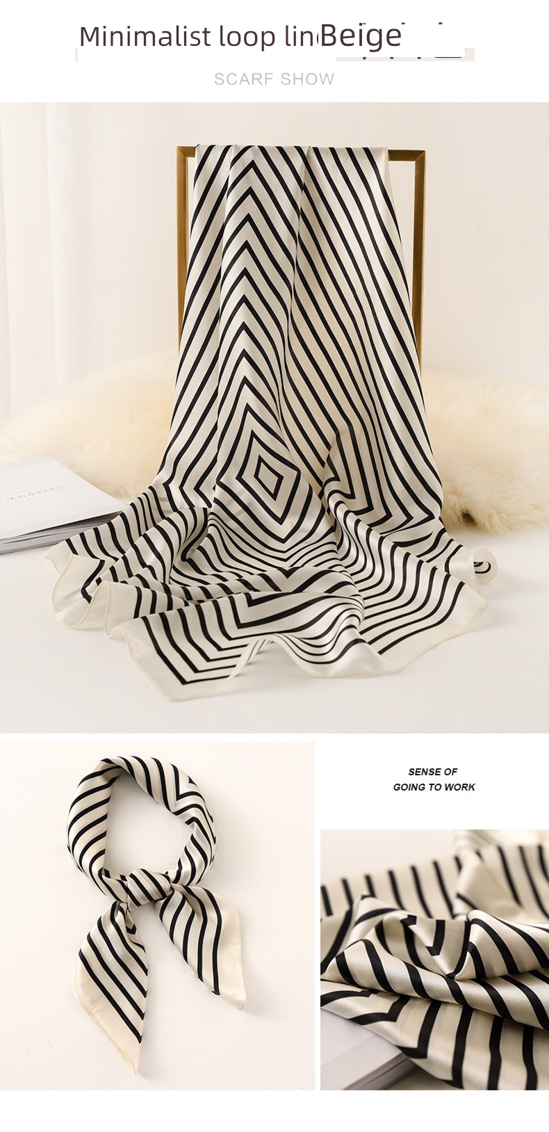 black and white stripe female Yang Caiyu Same collocation Silk scarf