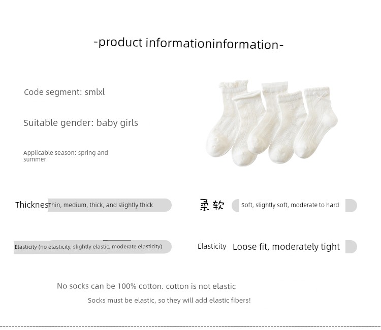 Girls' Socks Spring and Summer Thin Pure Cotton Children's Seamless Short Socks Summer Mesh Baby Girl White Lace Princess Socks — 2