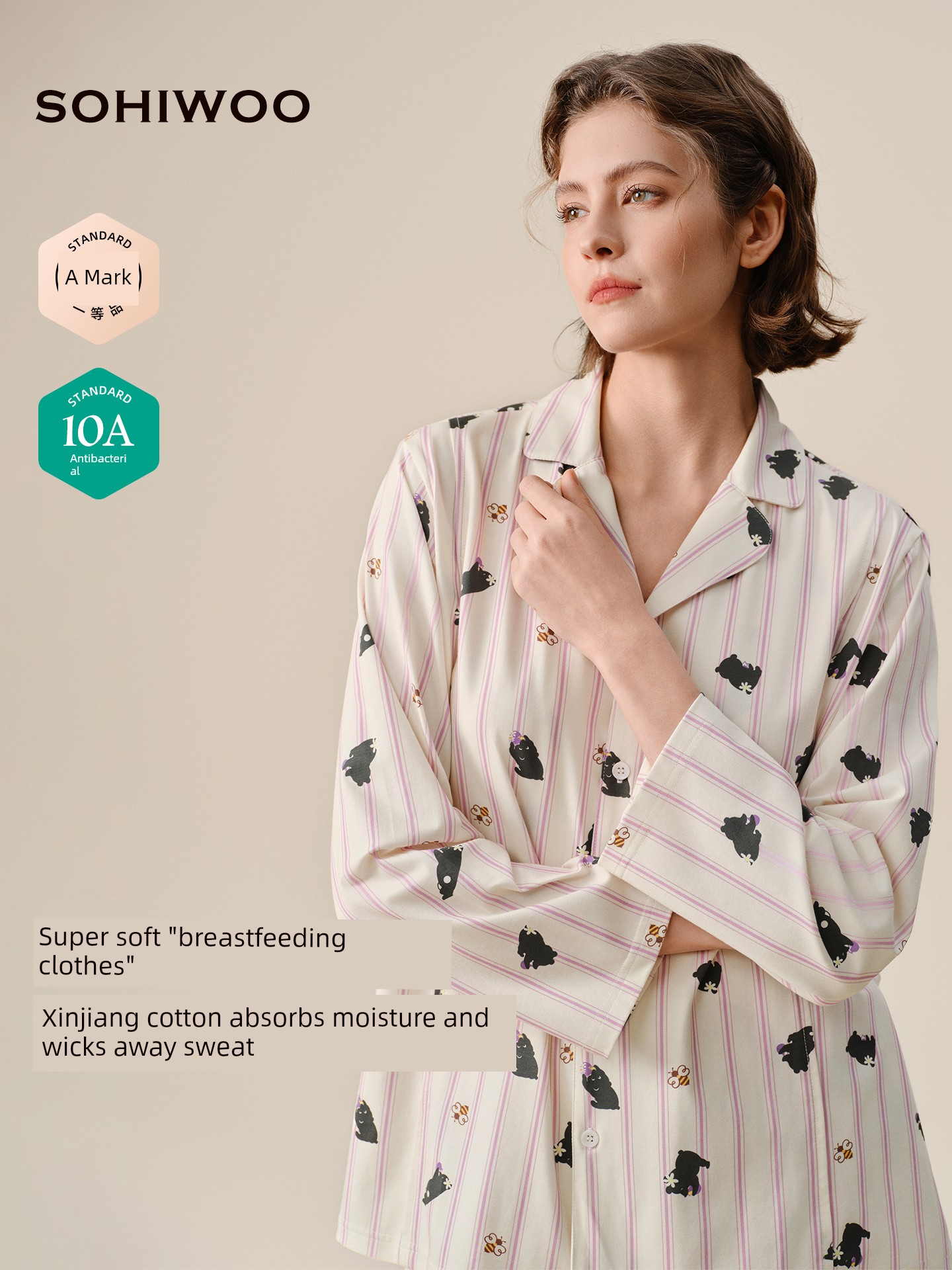 Sohiwoo Postpartum Clothing for Pregnant Women in Autumn and Winter, October Nursing Pajamas, Pure Cotton Sweat-Absorbent Maternity Wear, Specially Designed for Pregnant Women