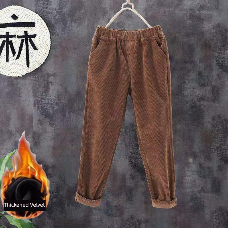 blackish green female Autumn and winter thickening High waist leisure time trousers