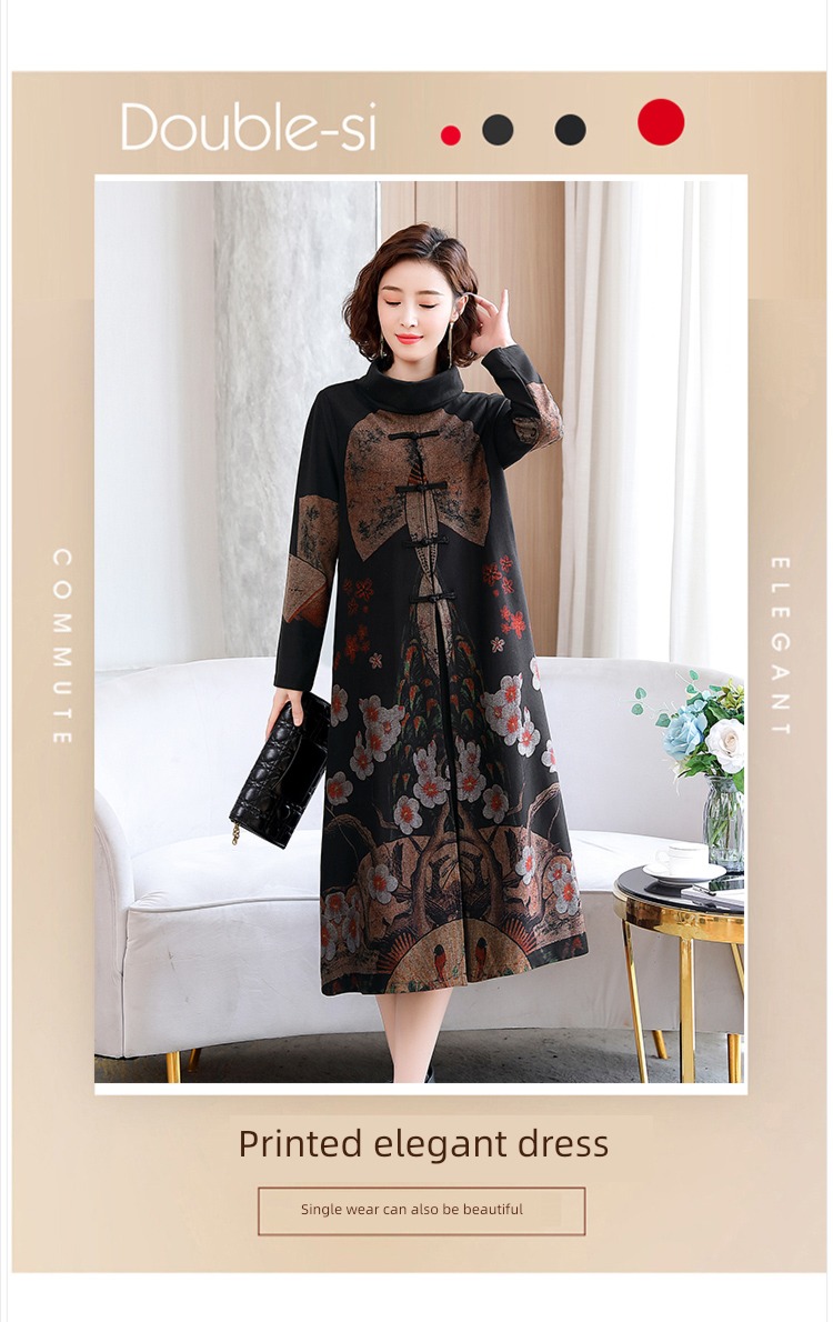improvement cheongsam Autumn and winter Middle aged and elderly wedding banquet Mother dress