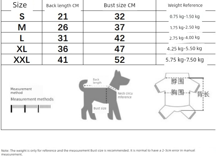 带有尺寸误差话语尺码表