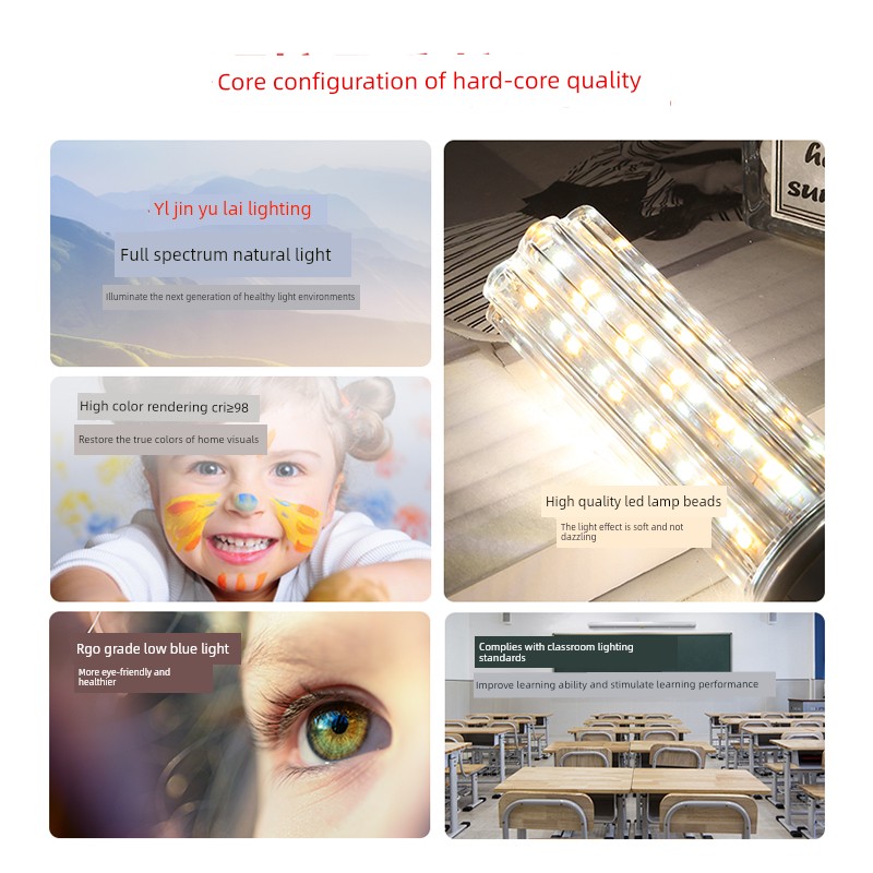 Full-Spectrum Led Light Bulb, Ultra-Bright, Energy-Saving, Eye-Protecting, Three-Color Dimming, E27/E14 Small Screw Thread Corn Crystal Lamp