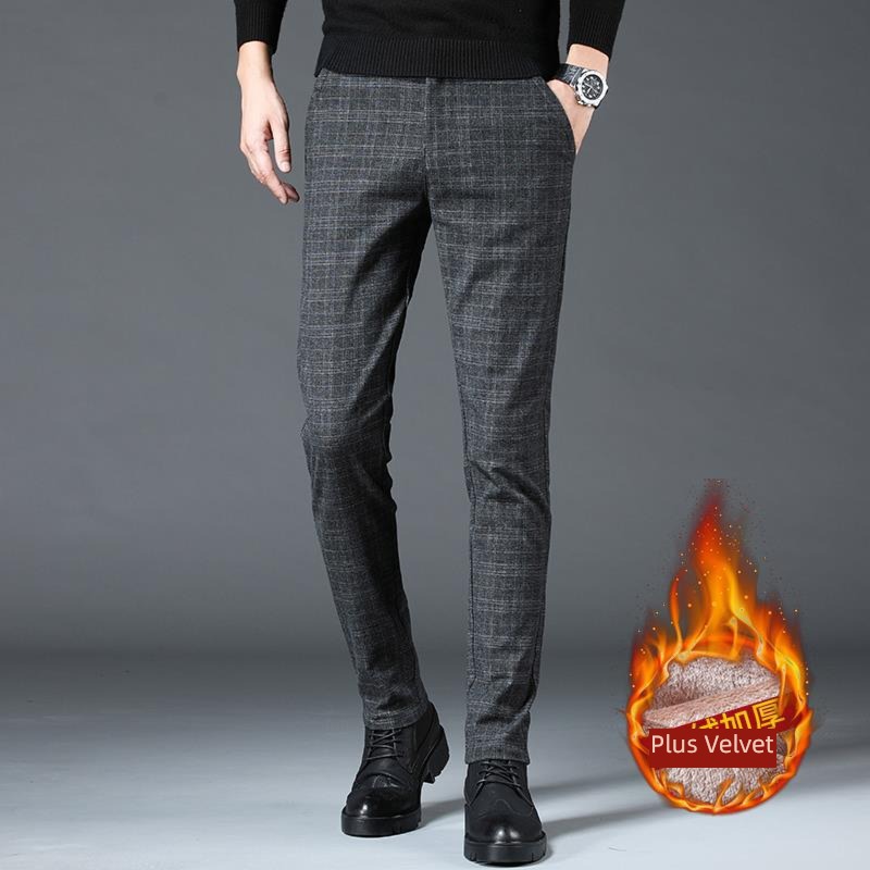 Autumn and winter clothing man Plush Plaid pants golf