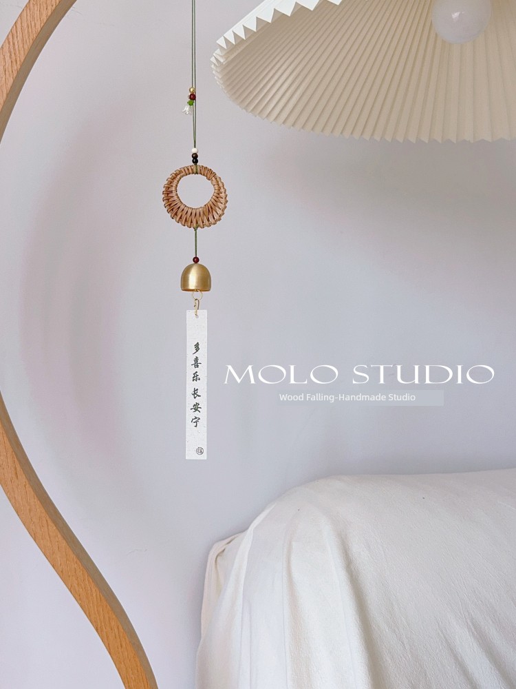 "Worry-Free" New Chinese Rattan Wind Chimes Tea Room Camping Tent Decoration National Style Retro Brass Bell Window Sill Pendant Gift
