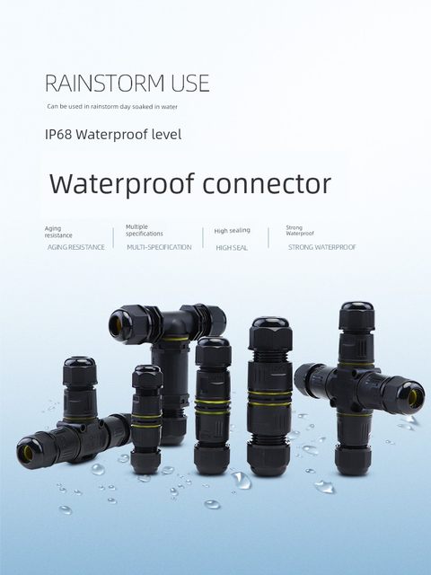 IP68 cable waterproof connector direct through tee T-wire waterproof connector split terminal room outdoor rainproof