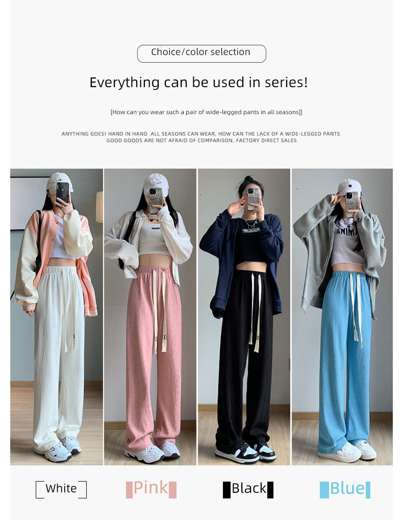 white High waist easy Straight cylinder motion leisure time trousers