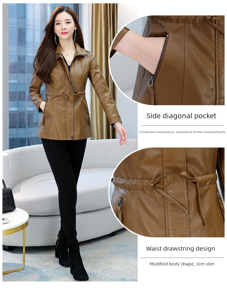 loose coat female spring and autumn Hot money winter clothes Plush thickening leather clothing