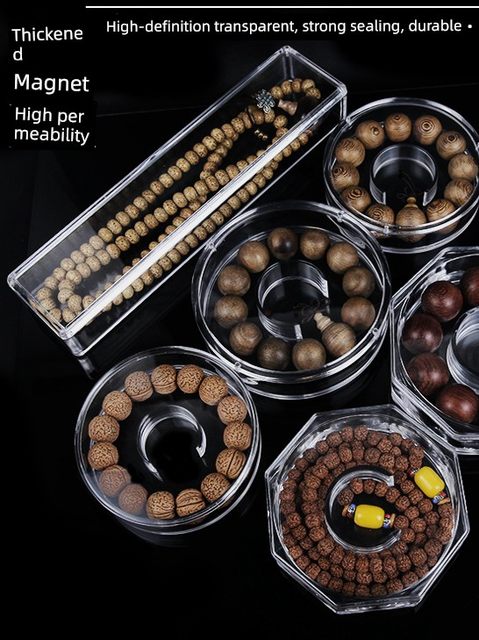 文玩亚克力手串佛珠盒子圆形密封透明展示手镯礼品首饰包装收纳盒