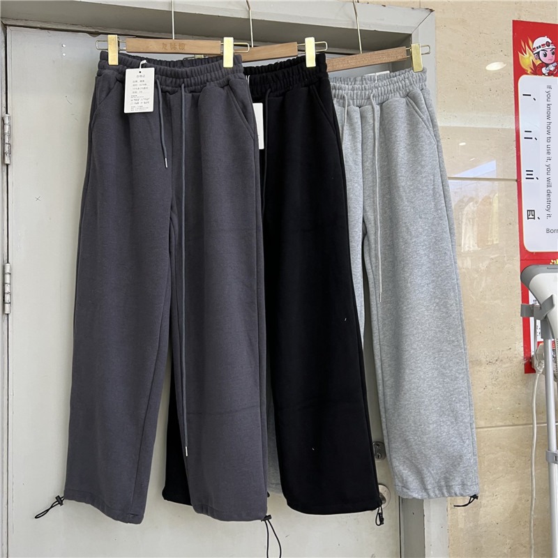 pleasing thickening ma'am leisure time High waist grey Sports pants