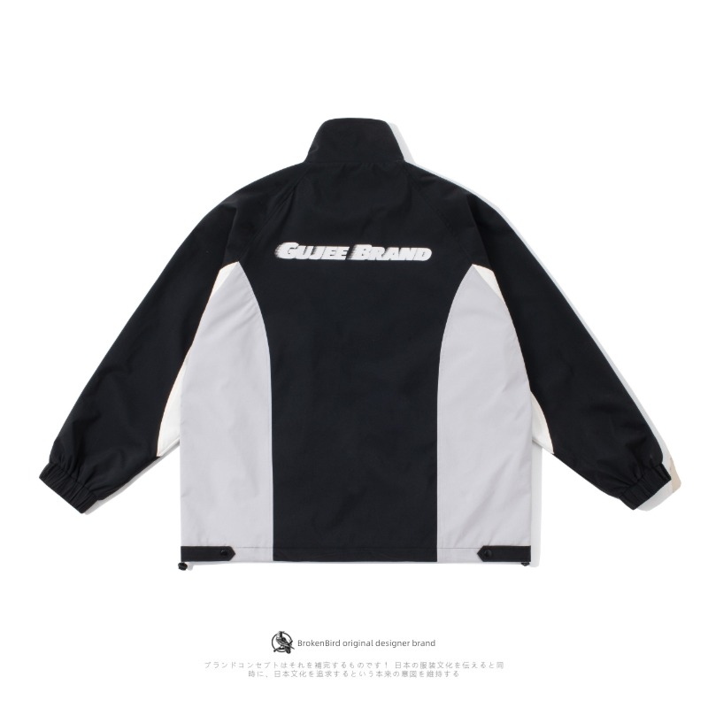 tide spring and autumn Color matching stand collar Casual and versatile Embroidery loose coat