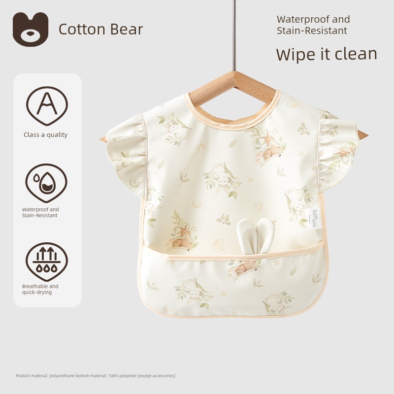 Baby Smock, Kidsren's Eating Bib, Baby Food Supplement, Waterproof and Anti-Dirty, Lace Sleeves for Baby Girls, Summer Thin Apron — 5
