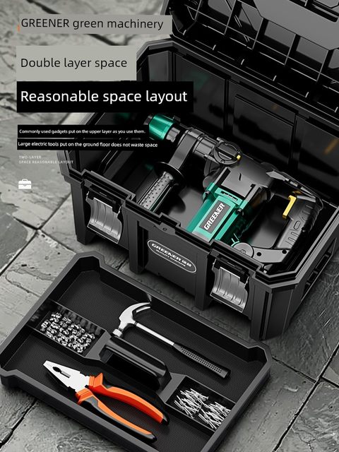 Green Forest Multifunctional Electric Hardware Tool Storage Box Stacking Woodworking Toolbox Industrial Grade Extra Large Large Capacity