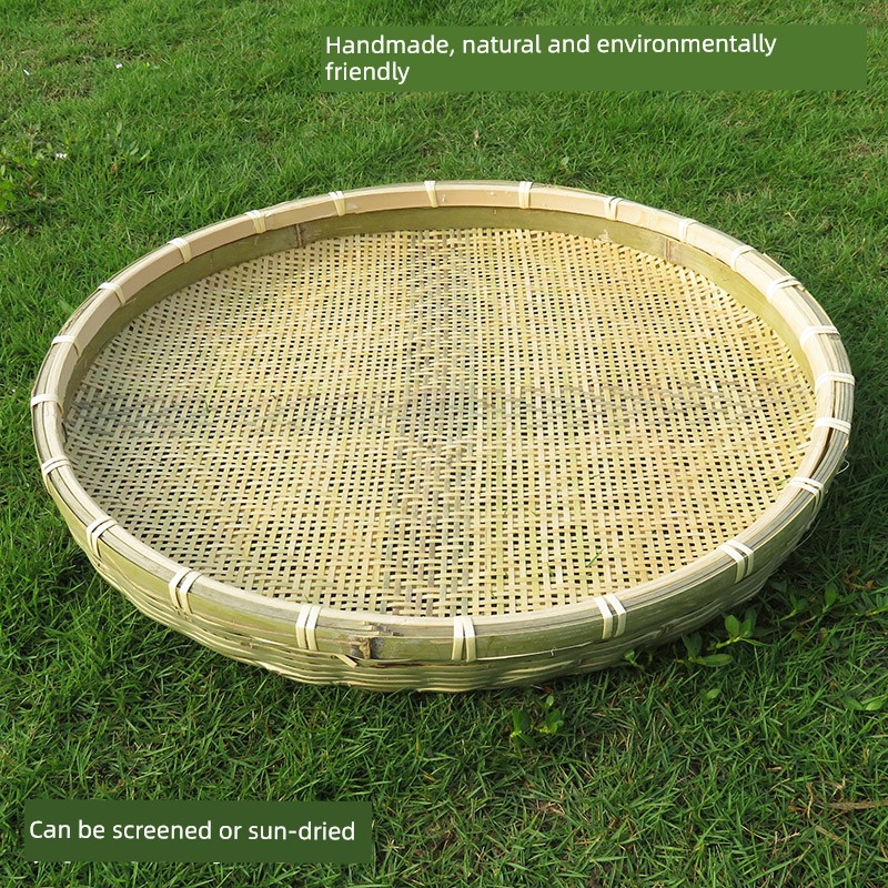 Farmhouse Bamboo Woven Sieve with Holes, Eco-Friendly Blue, Household Drying Tray for Dry Goods and Tea Leaves, Bamboo Tray, Dustpan, Rice Sieve