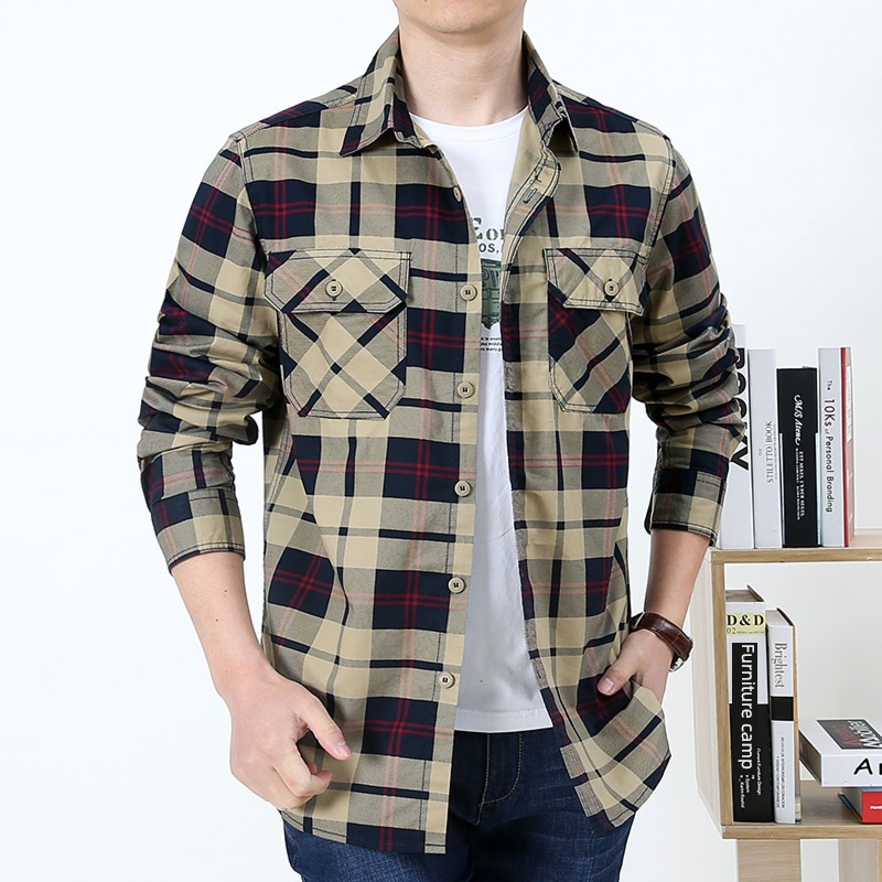 Inch shirt Long sleeve Big size leisure time spring clothes lattice shirt